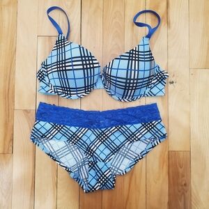 NWOT-Blue Plaid Bra and Panty Set